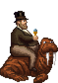 man with top hat riding walrus