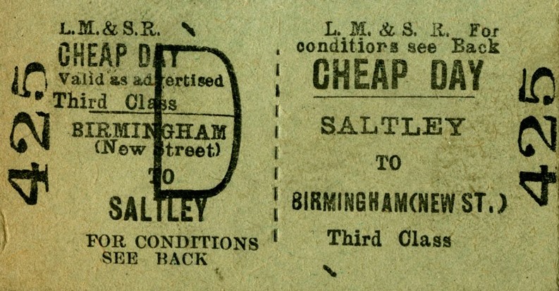 L.M.&S.R. Cheap Day, Third Class, Birmingham New Street to Saltley