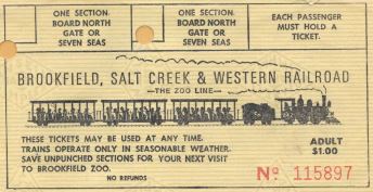 Vintage Train Ticket, Brookfield, Salt Creek & Western Railroad