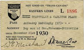 Vintage Train Ticket, Eastern Lines, Stittville & Carlton Place