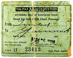 Vintage Train Ticket, Halifax & Southwestern Railway