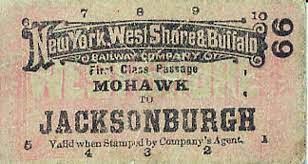 Vintage Train Ticket, New York West Shore & Buffalo Railway Company, Mohawk to Jacksonburgh