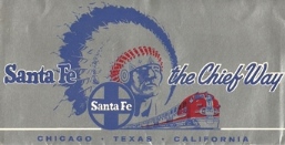 Vintage Train Ticket, Santa Fe, The Chief Way, Chicago, Texass, California