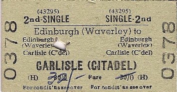 Vintage Train Ticket, Edinburgh Waverly to Carlisle C'del