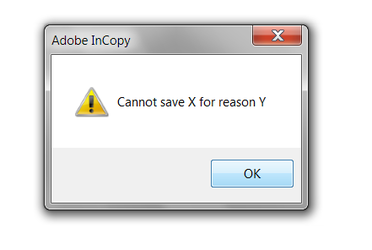 adobe incopy cannot save x for reason y