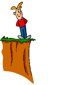 cartoon guy steps off cliff