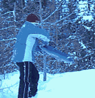 guy on snow sled falls