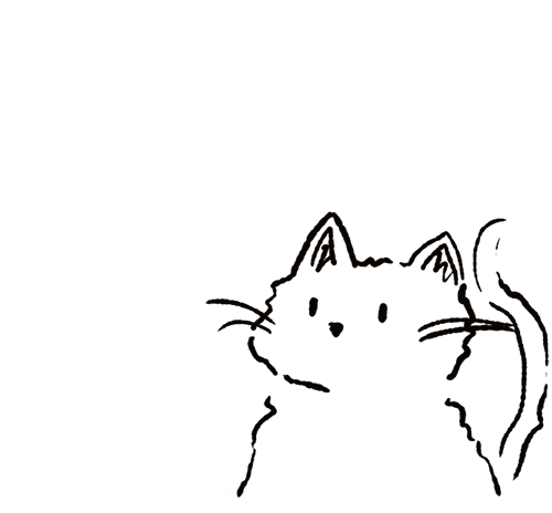 Line drawing, animated gif, cat picking up food with its paw and putting it in its mouth, looks like slices of tomatoes